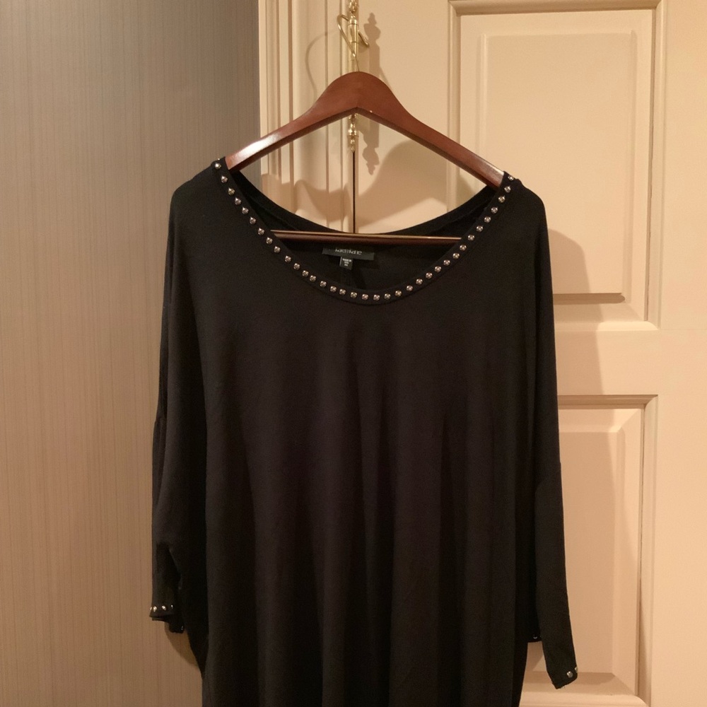 Plus Size black top with silver studs, 3/4 sleeve